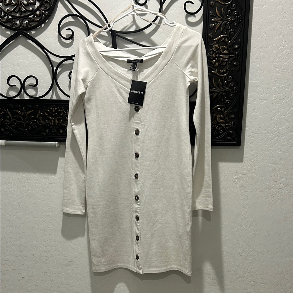 Forever 21 Cream Button-Front Dress